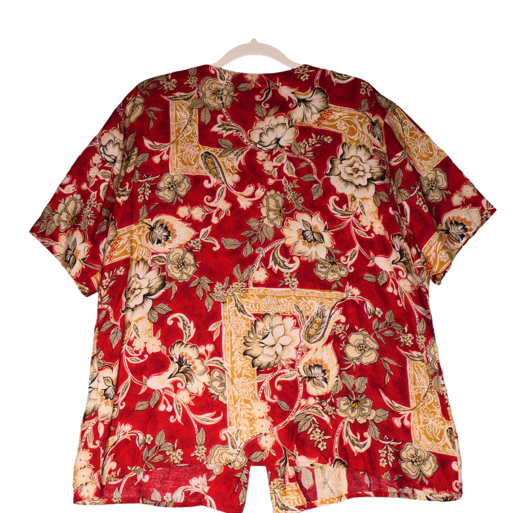 Vintage Maggie McNaughton Blouse Womens 16 Red Floral Collared Button Made USA - Picture 5 of 10